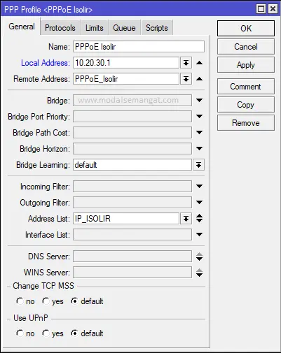 User Profile PPPoE Isolir Mikrotik