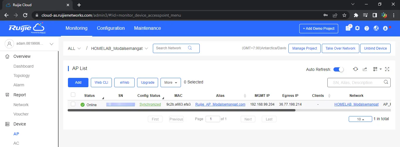 Status AP Ruijie Reyee di Cloud Ruijienetworks