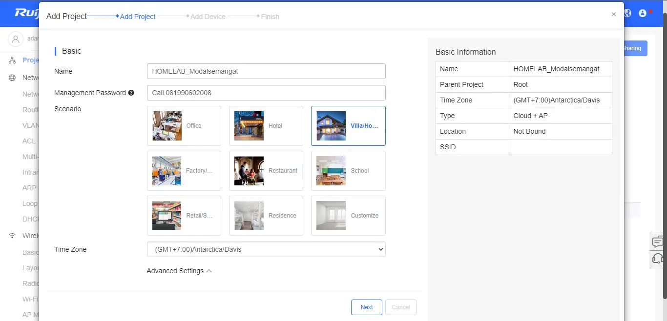 Cara Setting Ruijie WiFi Enterprise AP di Cloud Controller 2 Step 1 - Buat Project Baru Ruijie
