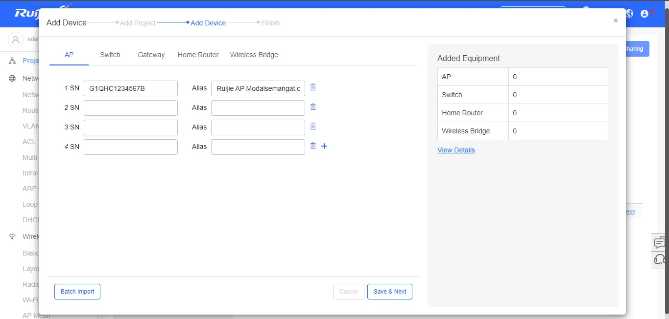 Cara Setting Ruijie WiFi Enterprise AP di Cloud Controller 4 Step 3 - Mendaftarkan perangkat Ruijie Reyee ke Cloud