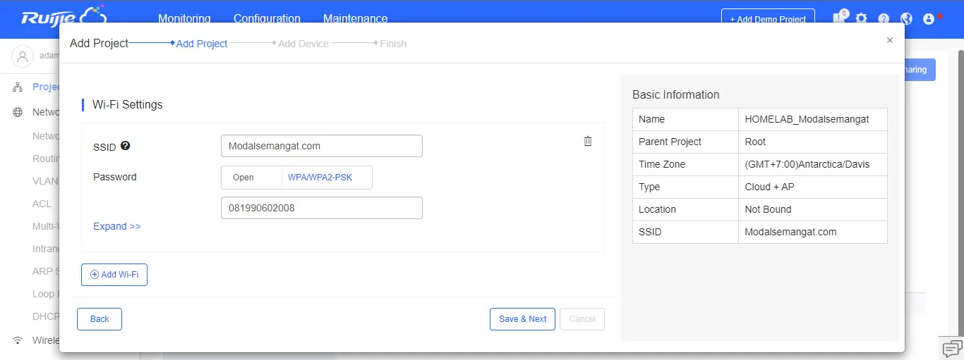 Step 2 - Setting SSID Password WiFi Ruijie