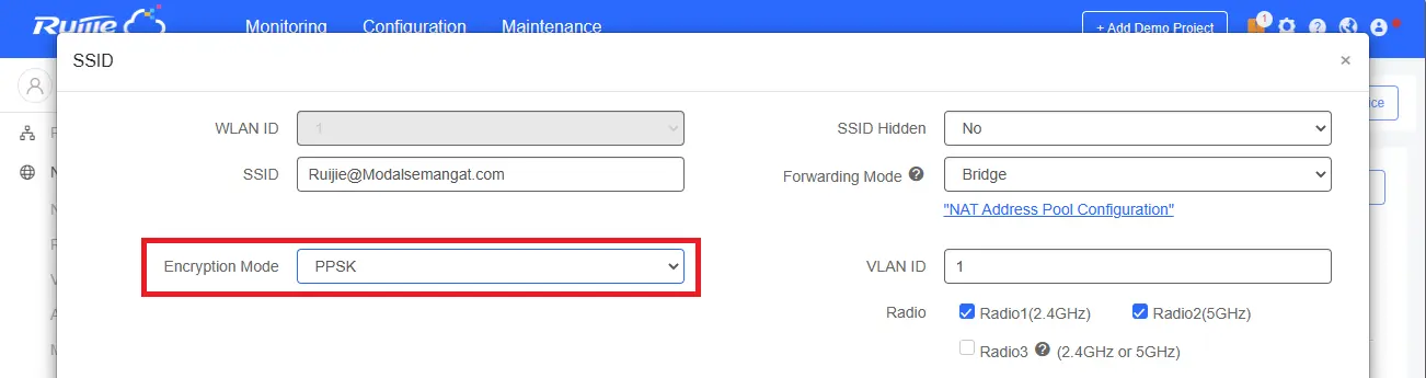 Setting WiFi SSID Encryption Mode PPSK Ruijie