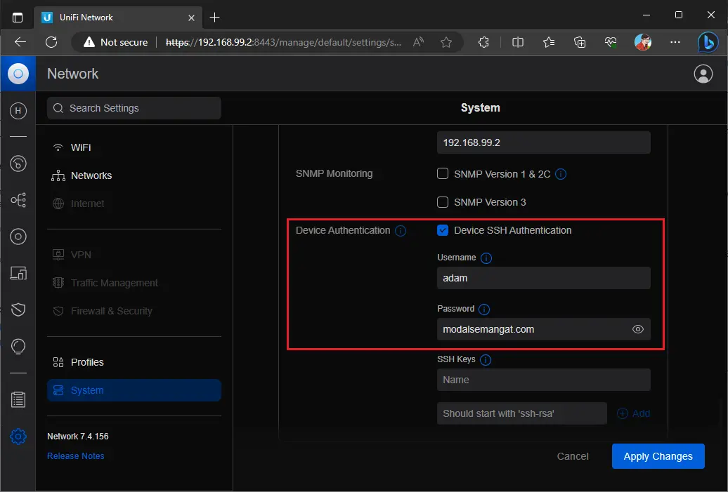 Username Password SSH Unifi AP