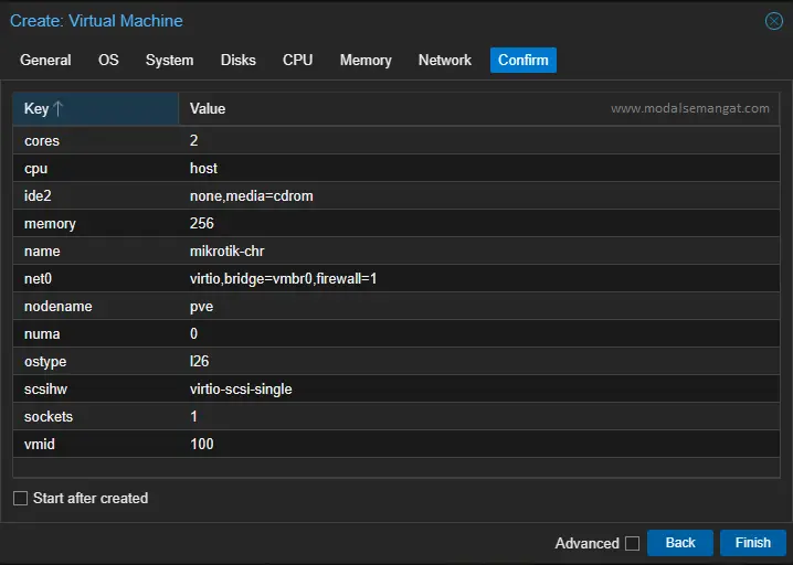 Create VM MikroTik Proxmox - Finish