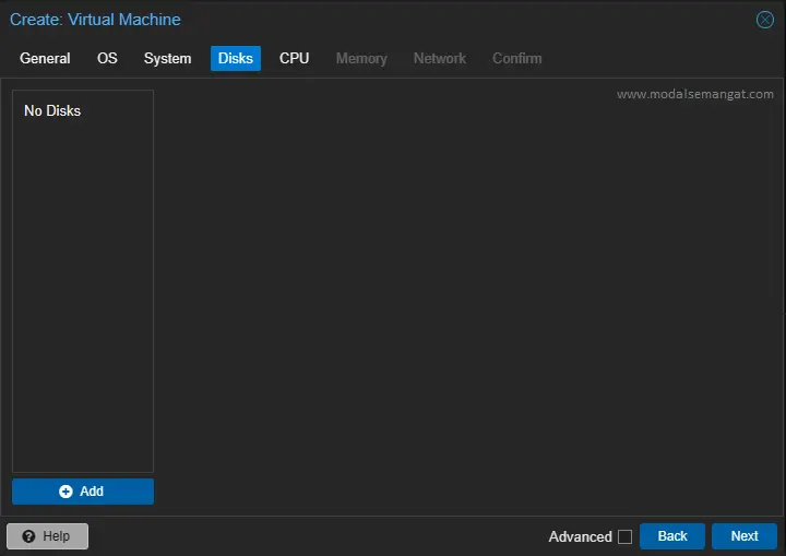 Create VM MikroTik Proxmox - Disks