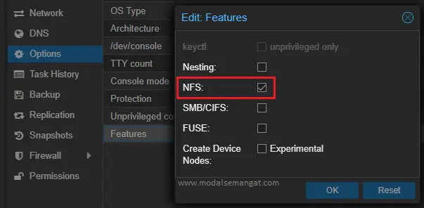 Enabling NFS Feature LXC Container Proxmox