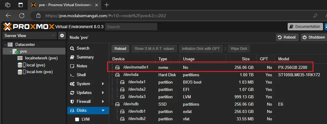 Proxmox Disks - List Device Storages Disk