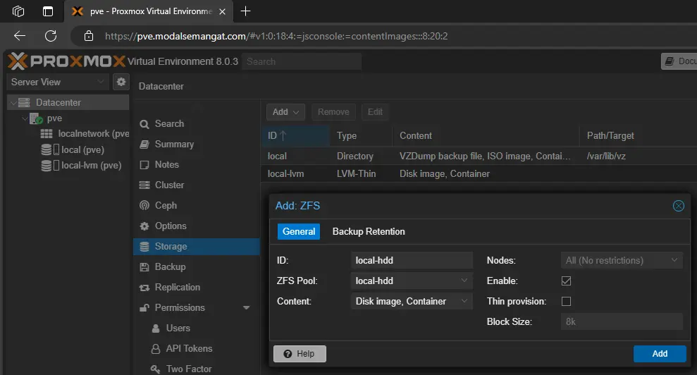 Import ZFS Pool Storage Proxmox