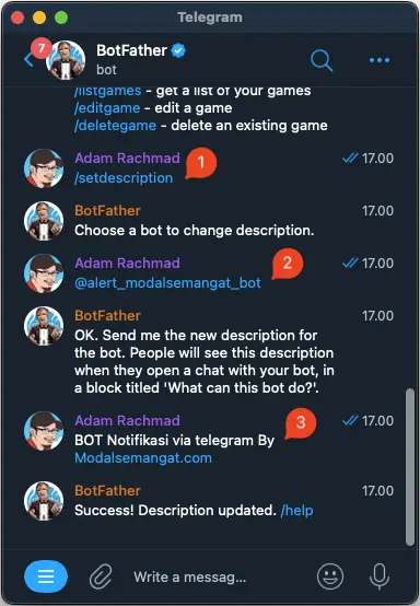 Setting Deskripsi BOT Telegram