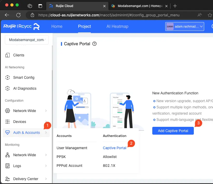 Cara Mengaktifkan Hotspot Portal Di Cloud Ruijie 2 Enable Hotspot Captive Portal Ruijie Cloud