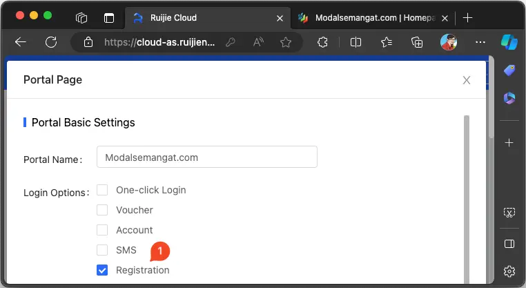 Registrasi Captive Portal Hotspot Ruijie