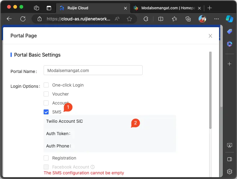 SMS Login Captive Portal Hotspot Ruijie Cloud