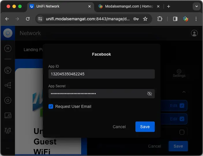 Facebook Login Hotspot Portal UniFi