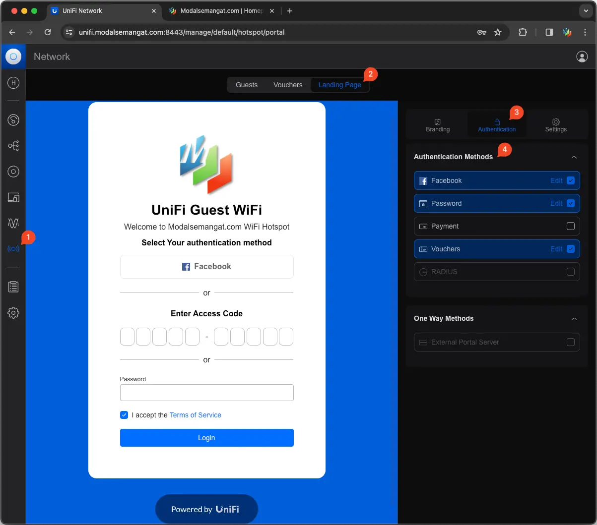 Landing Page Authentification Hotspot Portal UniFi