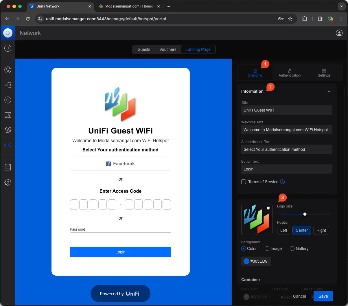 Cara Setting WiFi Hotspot Portal di UniFi Controller 1 Edit Halaman Login Hotspot UniFi