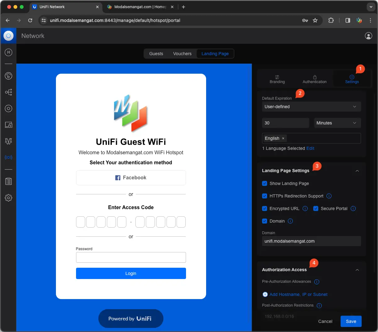 Cara Setting WiFi Hotspot Portal di UniFi Controller 2 Setting Hotspot Portal UniFi
