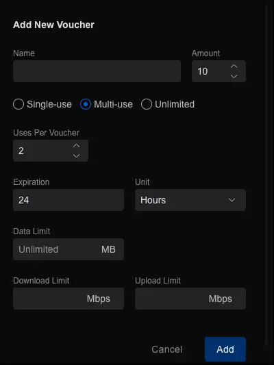 Add New Voucher Hotspot UniFi